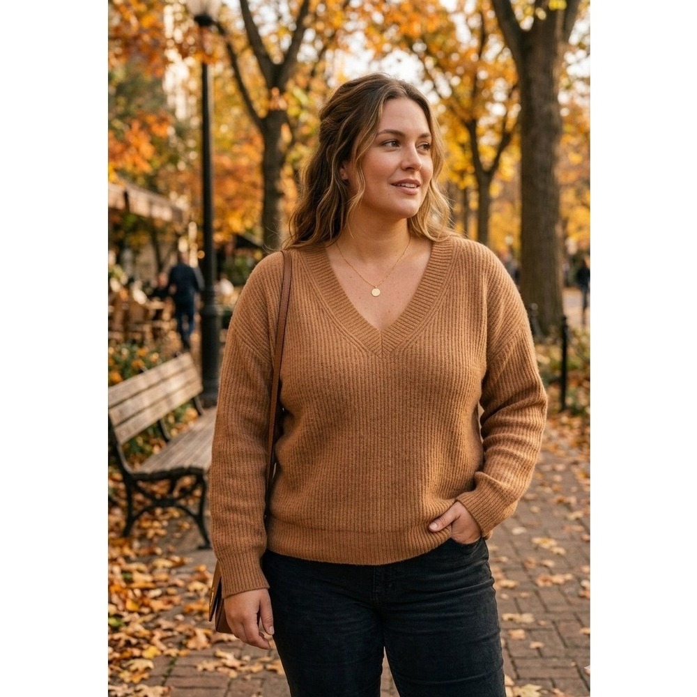 Charter Club Luxury Sweater Women XL Brown 100% Cashmere V-Neck Ribbed Knit